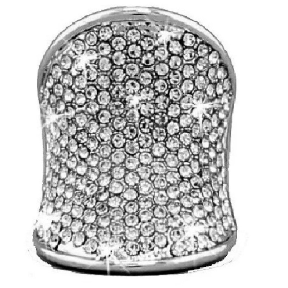Silver Crystal rhinestone cz Pave Set Long Cocktail Statement BLING Ring